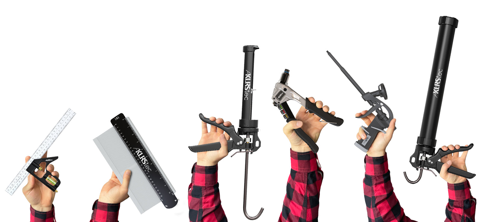 KLRStec Profi Werkzeuge - Kartuschenpressen Nietenzangen Schaumpistolen Konturenlehren Nietaufsatz für Akkuschrauber Kombiwinkel Streichmaß Japansäge