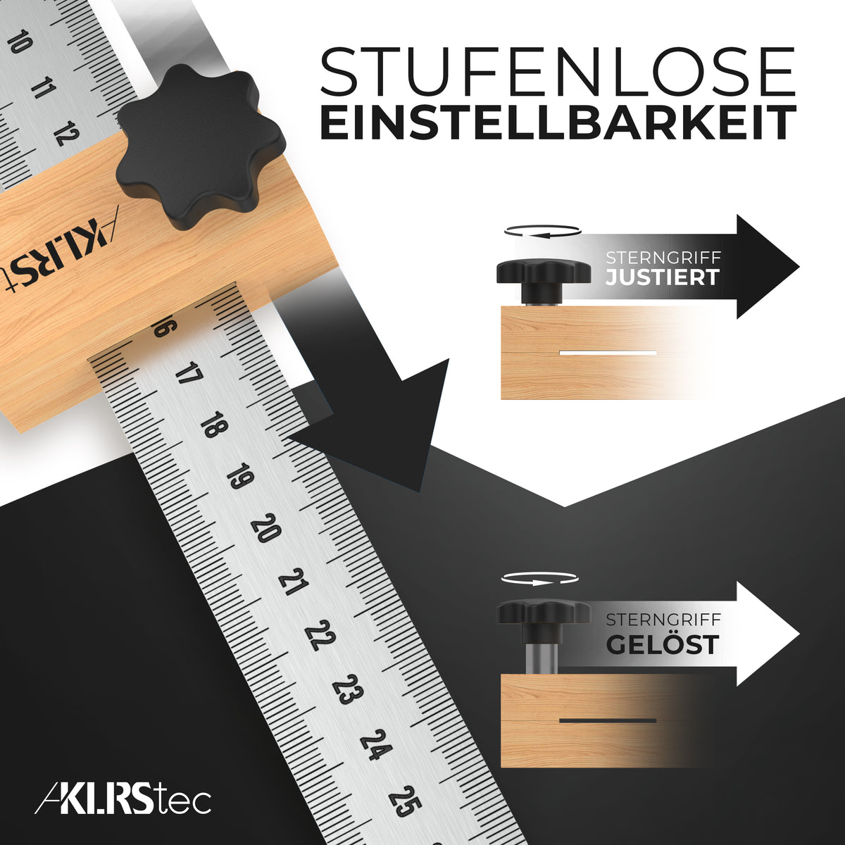 KLRStec® Premium Streichmaß [EG-1] 300mm Profi Anschlaglineal