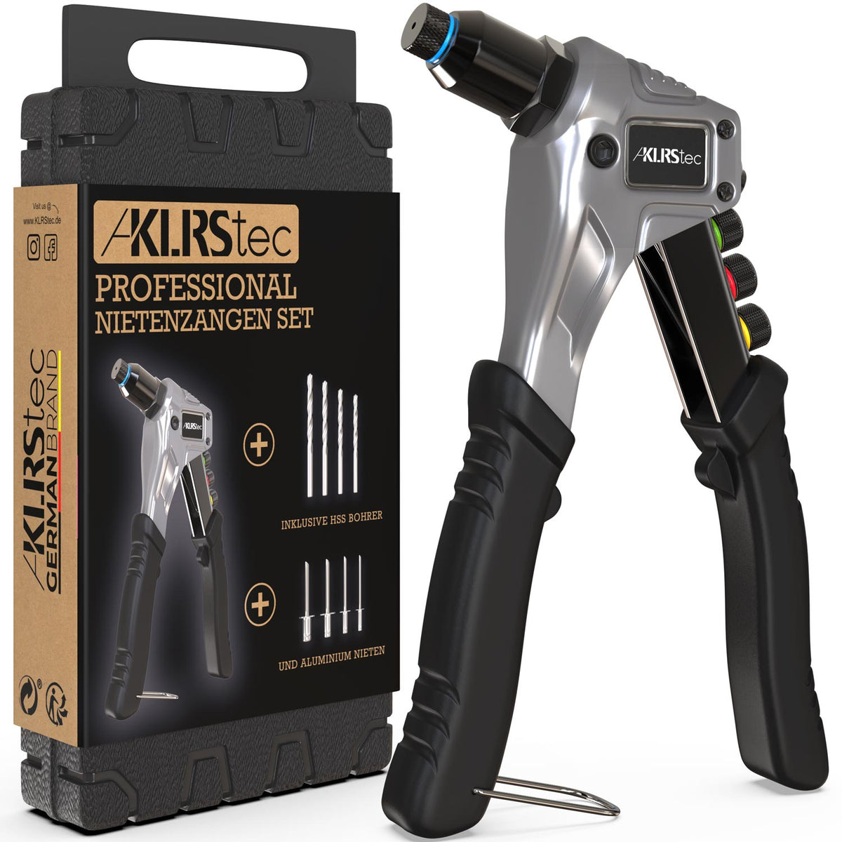 KLRStec Professional Nietenzangen Set inkl. 4 HSS Bohrern &amp; 120 Nieten