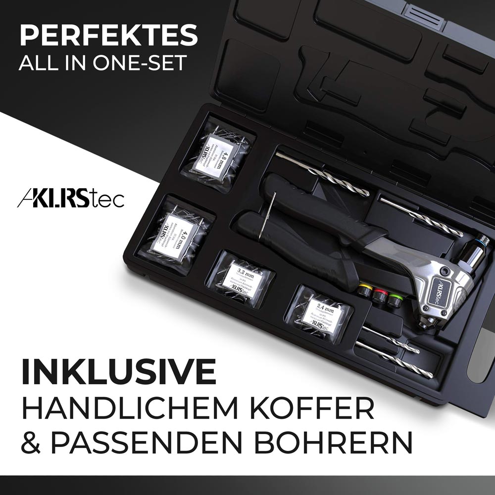 KLRStec Professional Nietenzangen Set inkl. 4 HSS Bohrern & 120 Nieten | Hand- & Kleinwerkzeuge